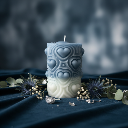 Blue Ombre Heart Candle Styled