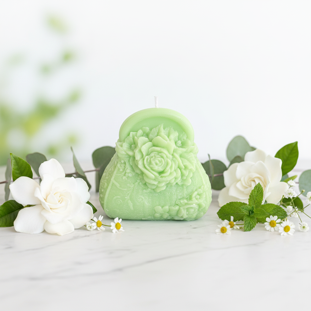 Mint Green Purse Candle Botanical Styled