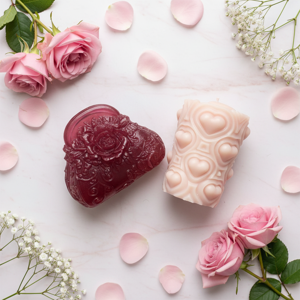 Rose Soap & Heart Candle Blush Styled