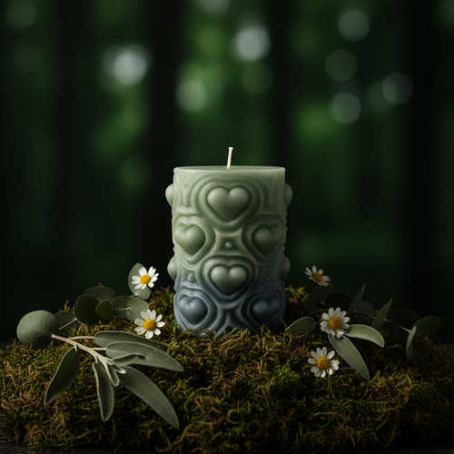 Sage Green Heart Candle Forest Styled