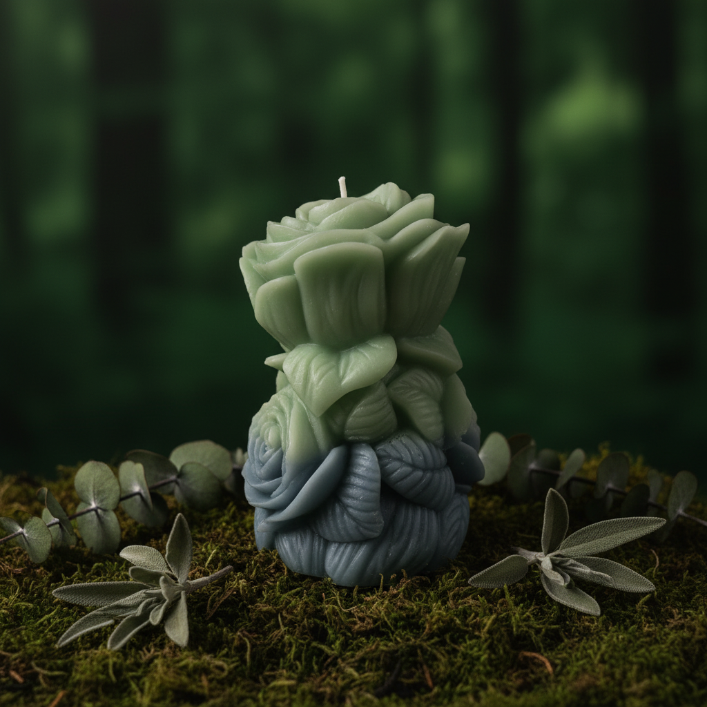 Sage Green Rose Candle Forest Styled